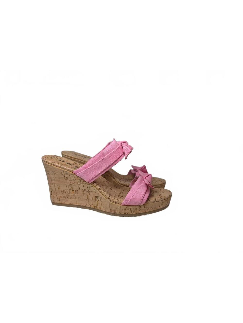 Anne Klein Whisper Pink Cork Wedge Sandals with Knot-Front Design Size 8.5